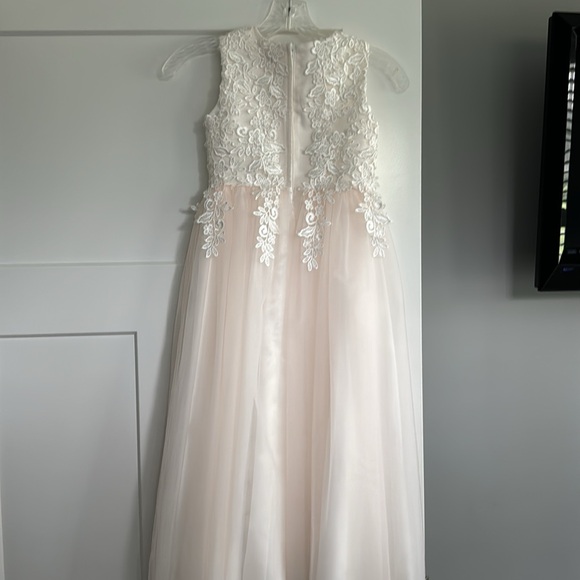 Lace Flower Girl Wedding, Formal, Communion Pink Bow Dress - Picture 8 of 8